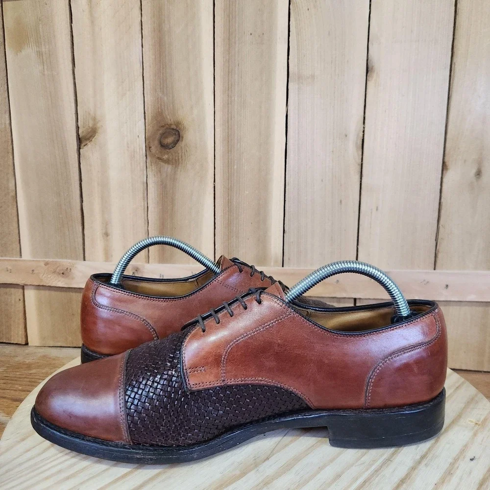 Allen Edmonds Lauderdale Oxford Shoes Mens 9 D Brown Woven Leather Cap ToeDress